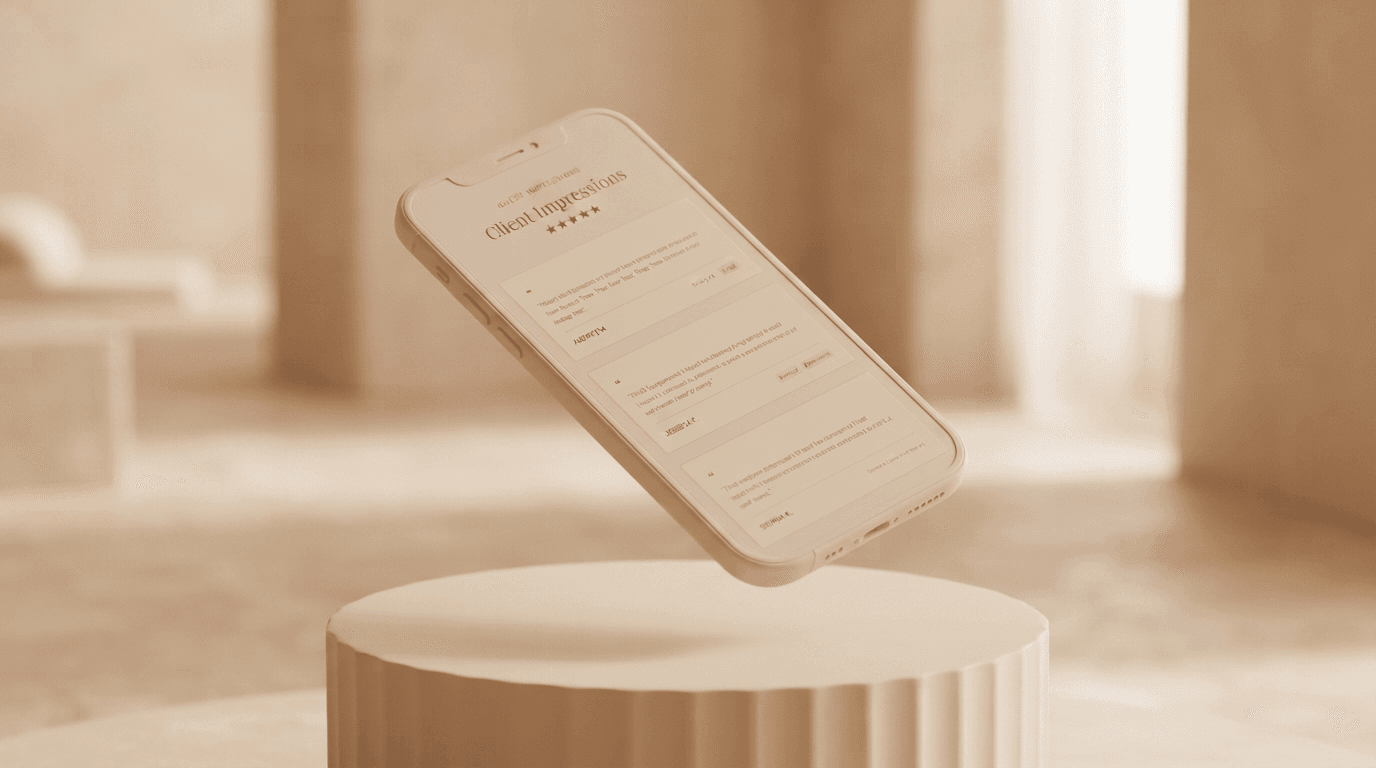 Mobile View — Verified client impressions and 5-star social proof interface