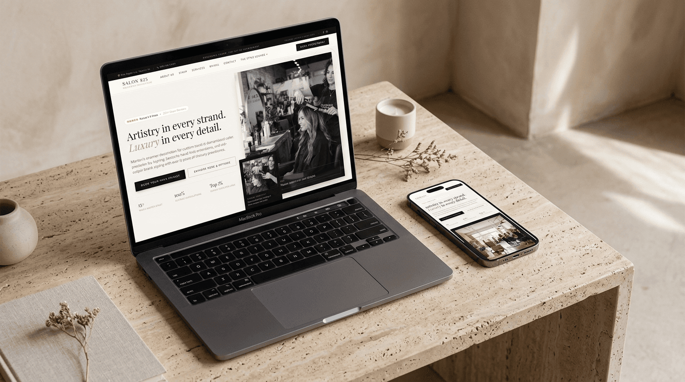 MacBook Pro — Homepage overview featuring luxury typography and trust badges