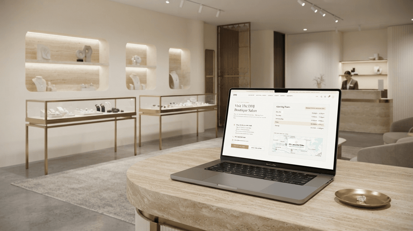 MacBook Pro in boutique — Visit the DHJ Boutique Salon booking interface