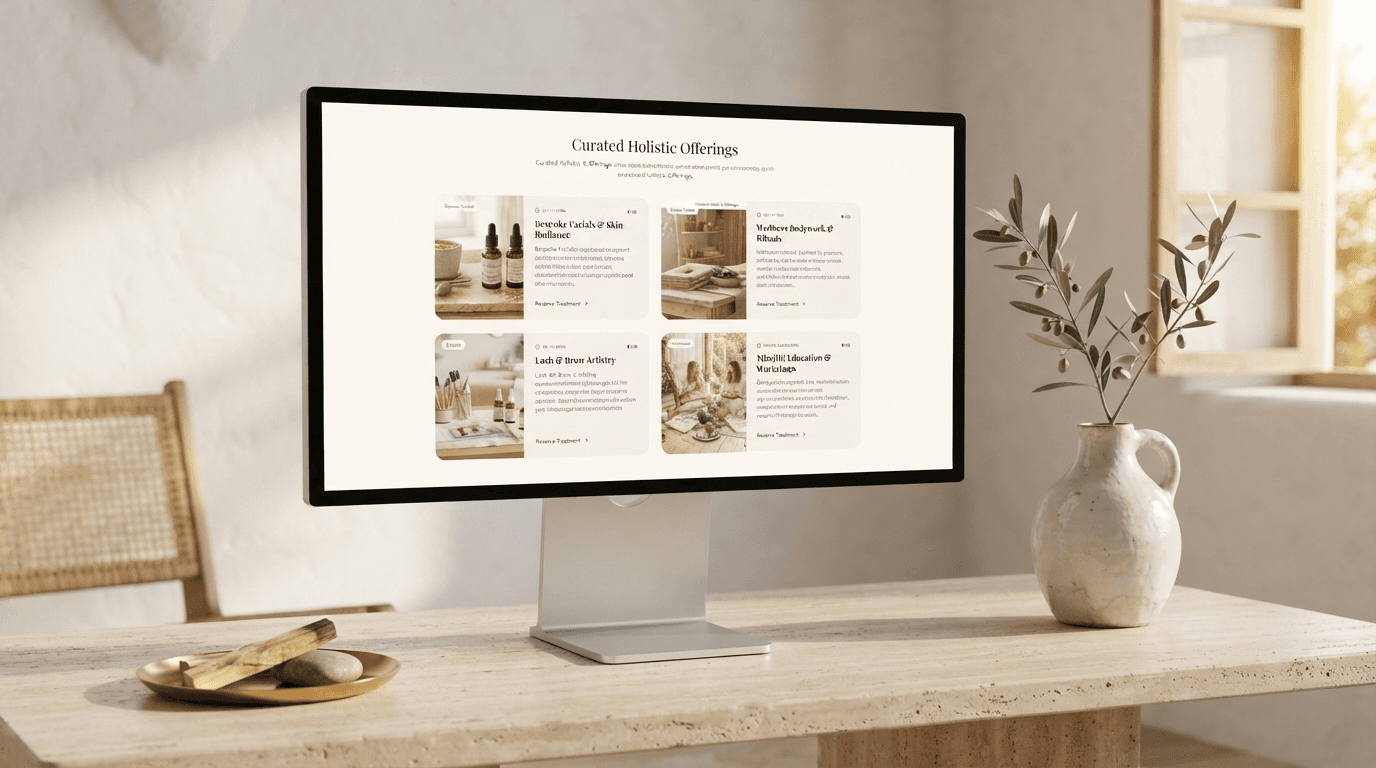 Studio Display — Curated Holistic Offerings and service reservation matrix