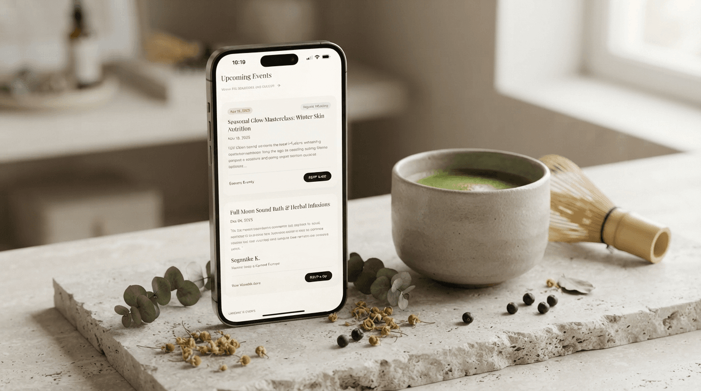 Mobile View — Upcoming holistic events, masterclasses, and herbal infusing workshops