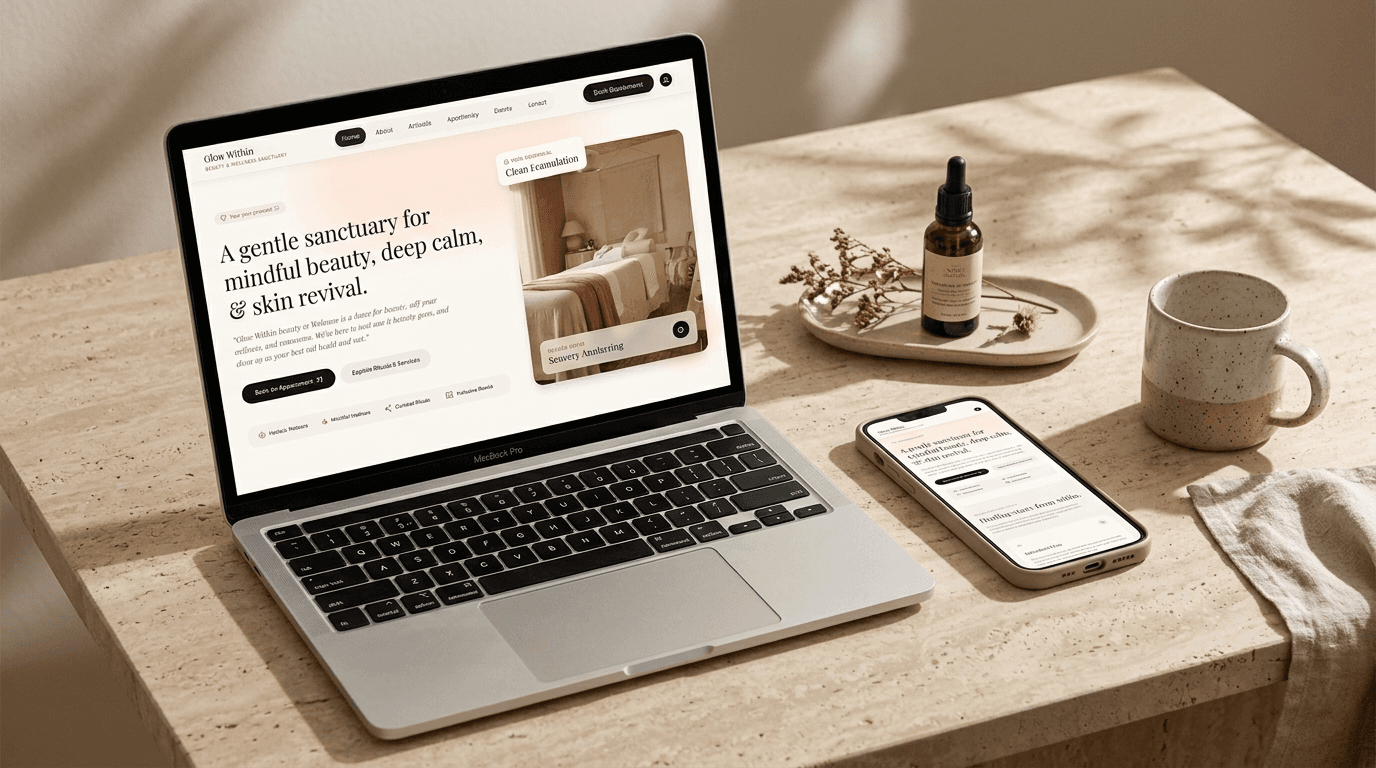 Workspace View — Desktop and mobile side-by-side exploration of mindful beauty