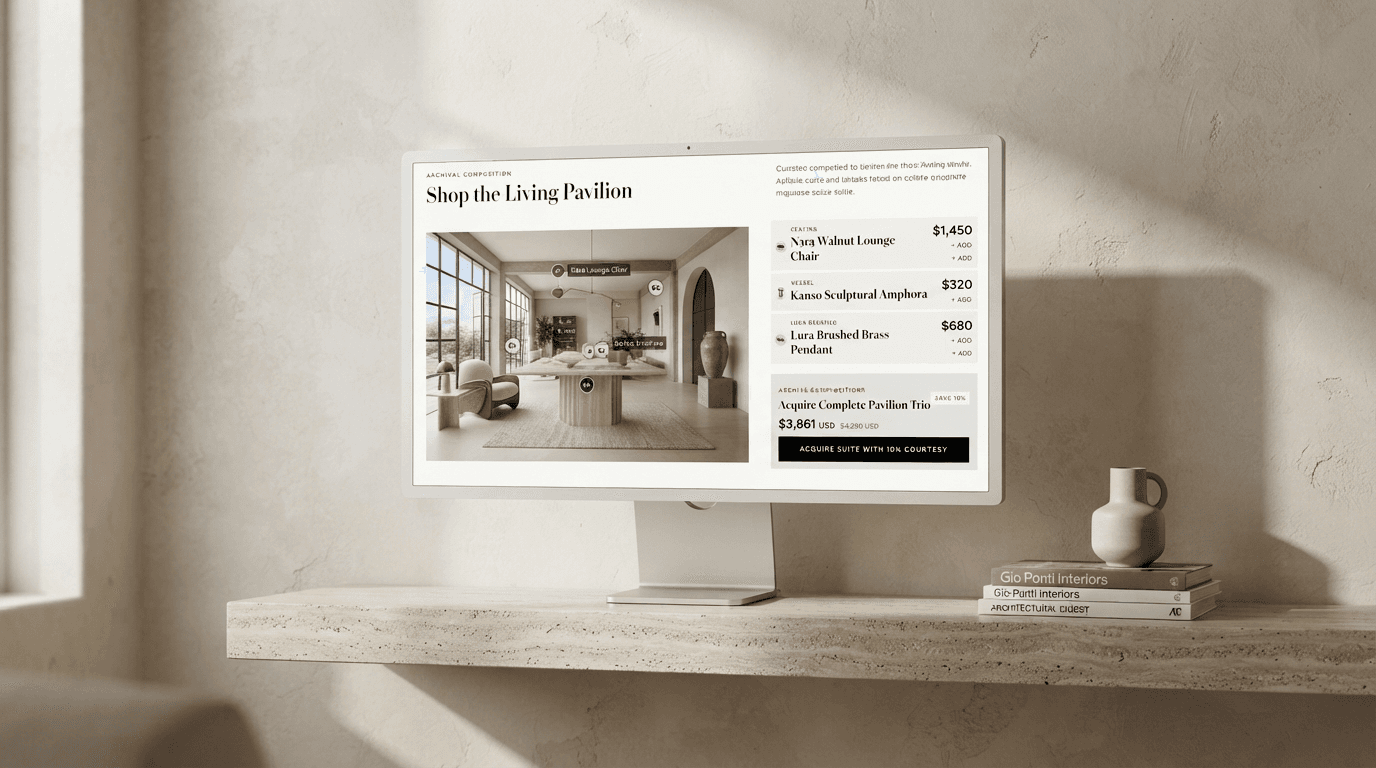 Apple Studio Display — 'Shop the Living Pavilion' interactive suite builder
