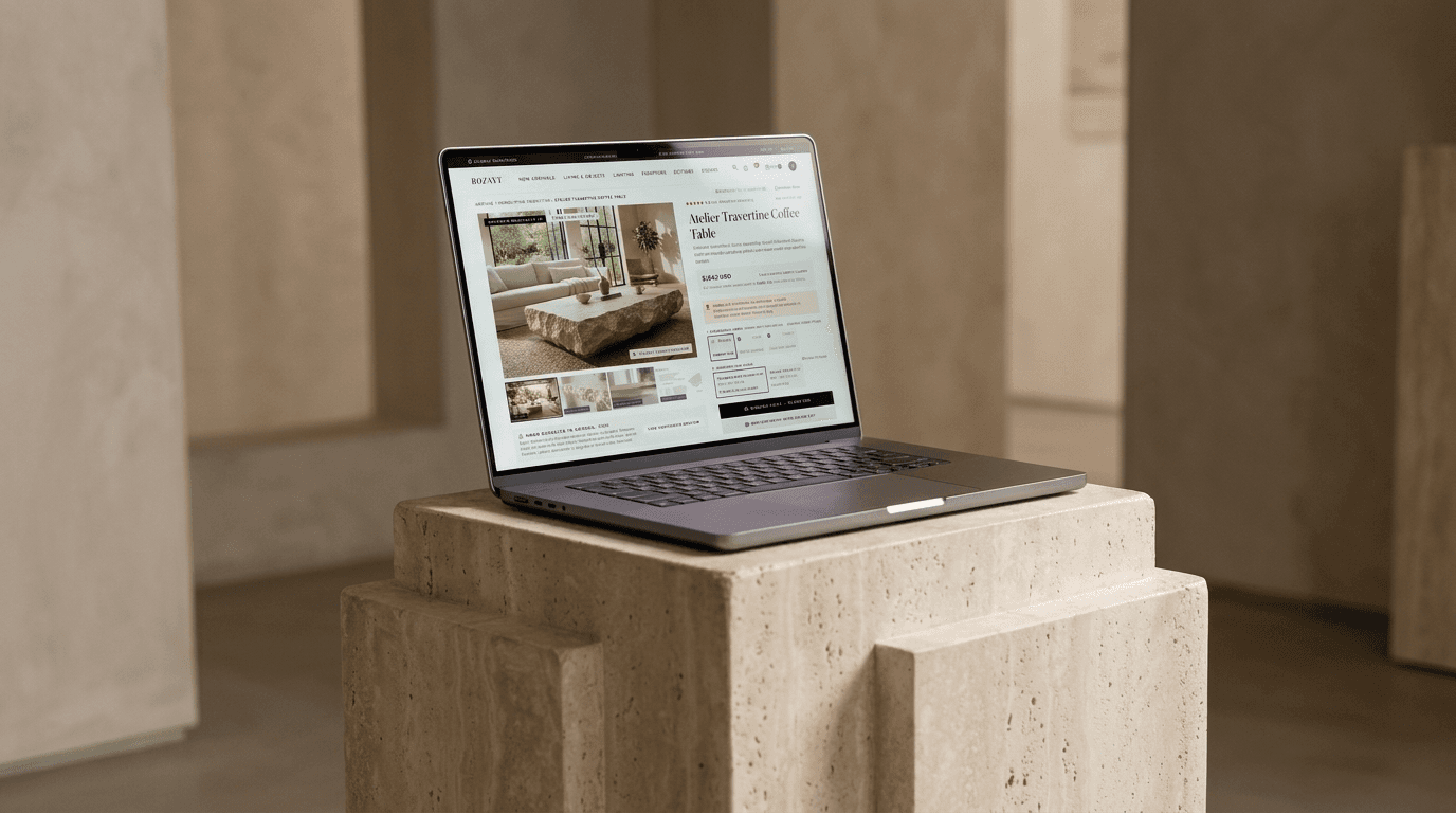 MacBook Pro — Atelier Travertine Coffee Table PDP and material details