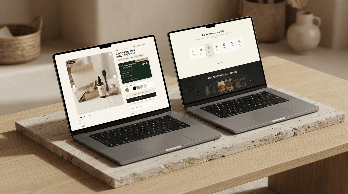Dual MacBooks — The 'Scalp Guide' SEO content hub and ingredient transparency
